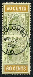 Ceylon Telegraph SGT172 60c Whole Stamp cat 7.5 pounds