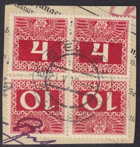 Austria - 1910 - Scott #J36,J38 - used pairs on piece - BIELITZ pmk Poland