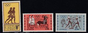 Cyprus # 241-243, Tokyo Olympics, NH, Half Cat.