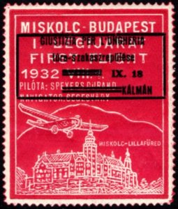 1932 Hungary Poster Stamp Justice Hungary Treaty Trianon Miskolc–Budapest Flight