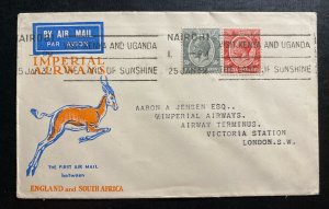 1932 Nairobi Kenya British KUT First Flight Cover FFC To London England Imperial