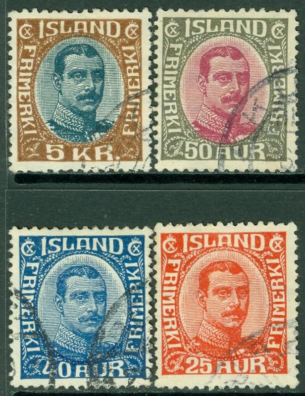 EDW1949SELL : ICELAND 1920-22 Sc #121, 24, 25, 28 All Very Fine, Used. Cat $111.