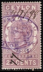 Vintage Ceylon Revenue 25 Cents Queen Victoria General Stamp Duty