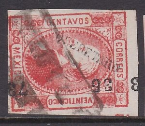 MEXICO 1873 25c imperf QUERETARO  35-73 misplaced opt fine used............A2427