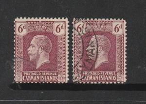 Cayman islands 1921/6 6d Both listed shades Used SG 77 & 77a