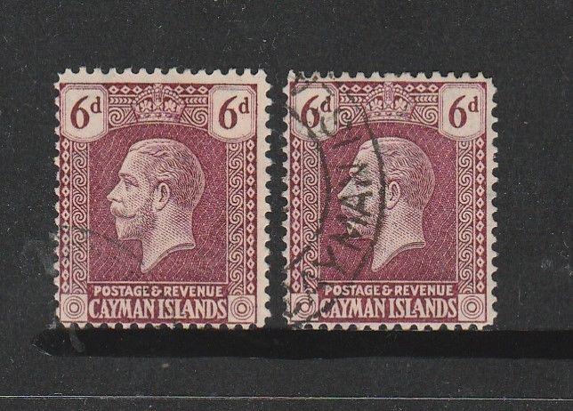 Cayman islands 1921/6 6d Both listed shades Used SG 77 & 77a