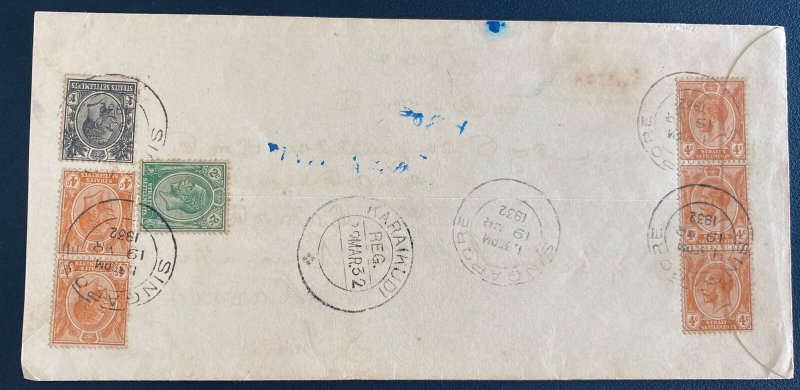 1932 Singapore Cover To Karachi India Via Colombo