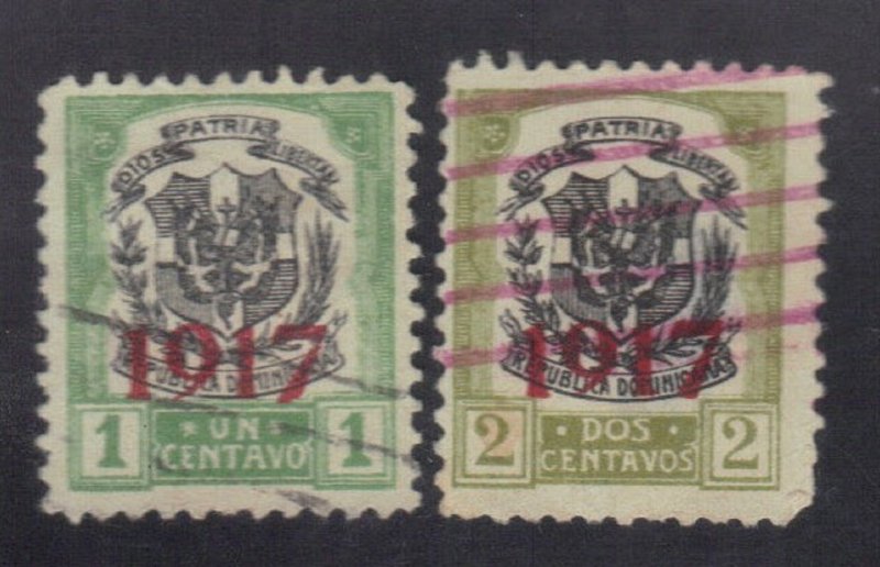 DOMINICAN REPUBLIC SCOTT #214,15 USED 1917-19  1,2c  OVERPRINT 1917  SEE SCAN