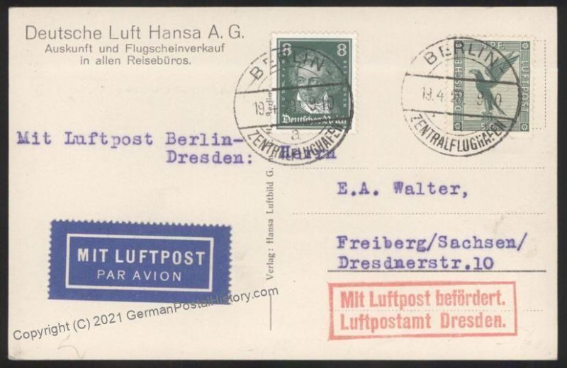 Germany 1929 Deutsche Luft Hansa Adv RPPC Luftpost Airmail Cover Berlin D 105761