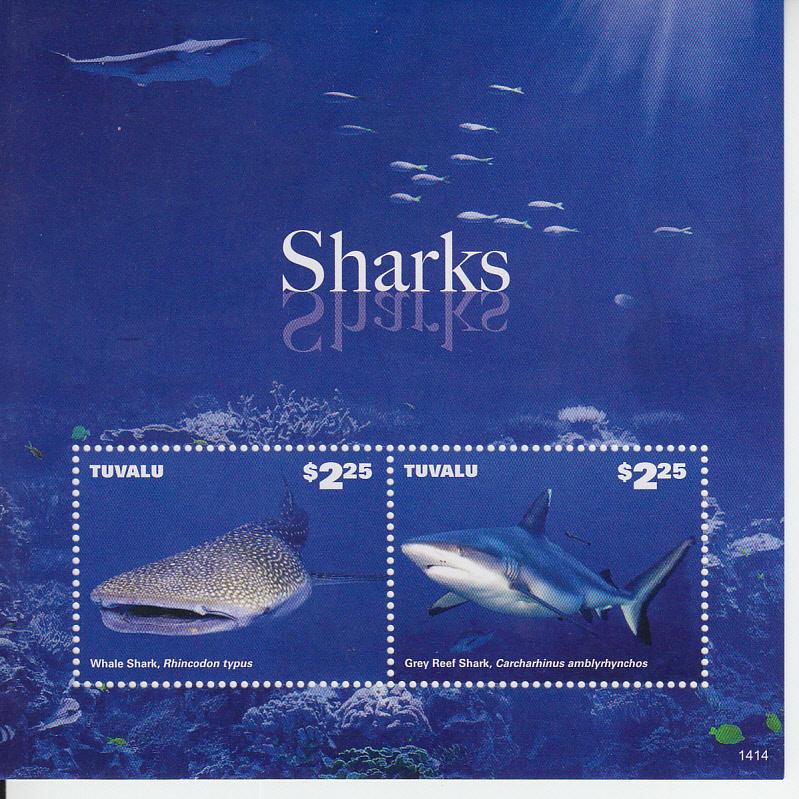 2014 Tuvalu Whale & Grey Reef Shark SS Pt II (Scott 1304)