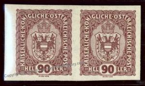 Austria KuK Empire Arms 90H IMPERF Pair  MH 36844