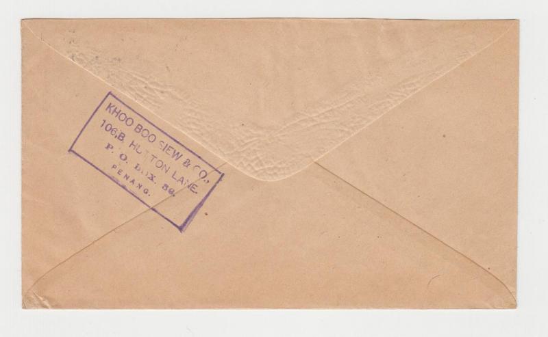 MALAYA PENANG-USA 1940, CENSOR COVER, 12c RATED (SEE BELOW)