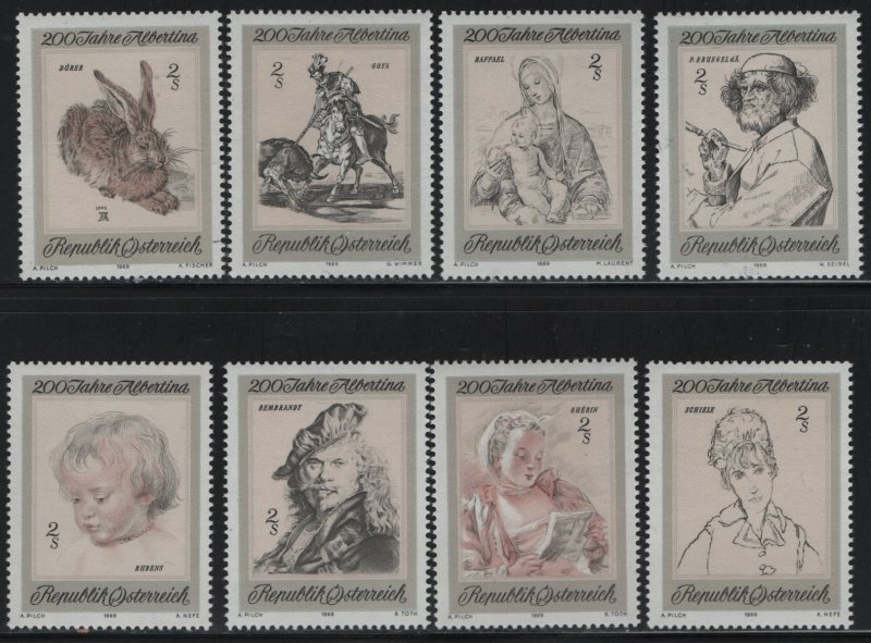 AUSTRIA, 846-853, (8) SET, MNH, 1969, ETCHINGS