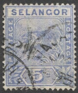 MALAYA Selangor 1891 5c blue Tiger, Sc 27, Used  VF