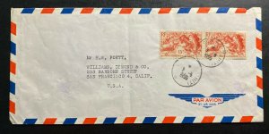 1955 Papeete Tahiti Airmail Commercial Cover to San Francisco CA USA