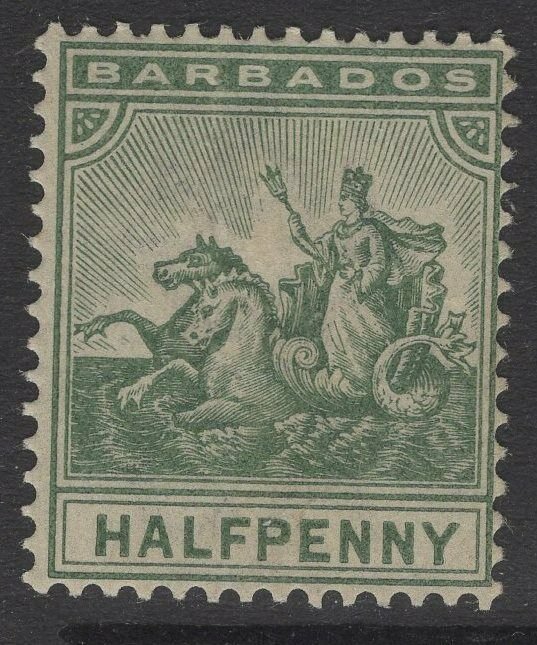 BARBADOS SG106 1892 ½d DULL GREEN MTD MINT