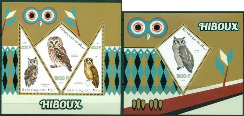 Mali Birds Owls Fauna MNH stamp set 3val sheet and s/s