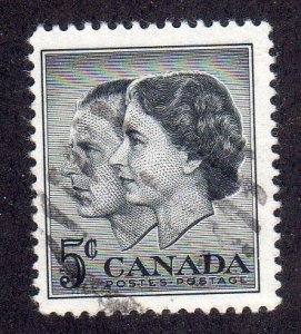 Canada 374 - Used - 5c Elizabeth II & Prince Philip (1957) (1) +