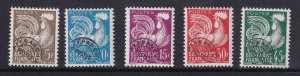 France  #840-844 MNH 1957 Gallic cock , precancellation