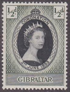 Gibraltar # 131, Queen Elizabeth II Coronation, NH.