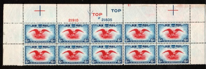 # C23, MNH,1938, PLATE BLOCK OF 10, TOP, EAGLE