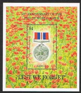 Samoa 894,MNH.Michel Bl.53. End of WW II,50th Ann.1995.The War Medal 1939-1945.