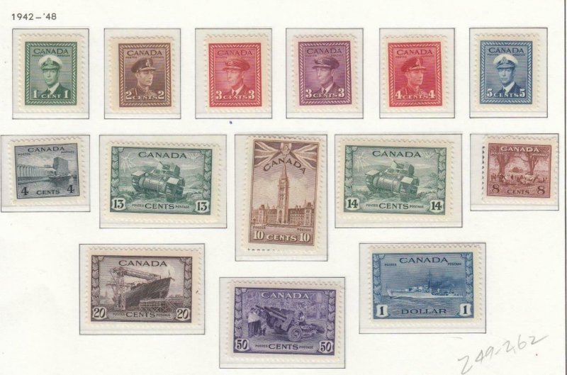 CANADA (MK5174) # 249-262 VF-2MNH/12H $1,VARcts KING GEORGE VI WAR ISSUE CV $204