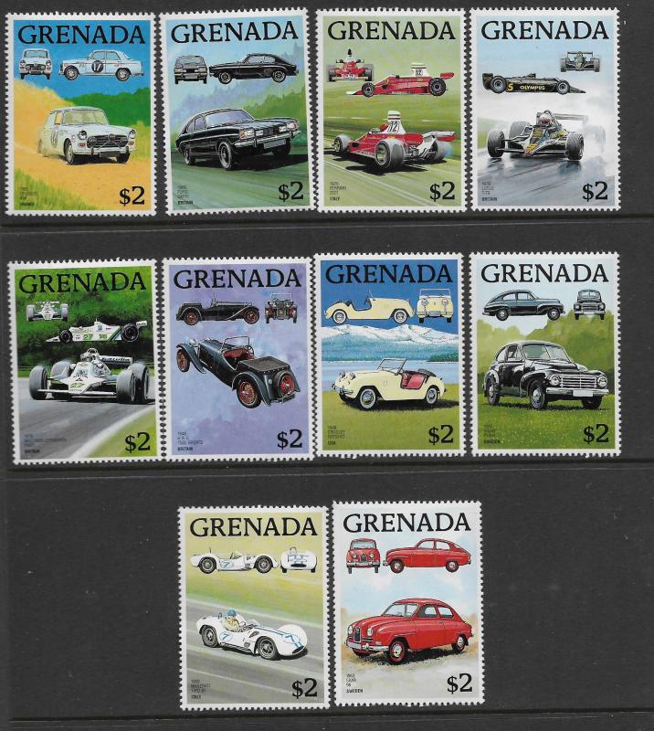 GRENADA,1615 A-J, MNH,  MINI SHEETS, CLASSIC AUTOMOBILES OF  1988