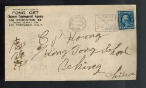 1922 San Francisco CA USA Cover to Peking China Employment Agency