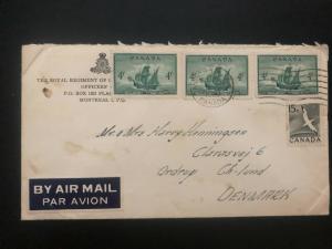 1950 Montreal Canada Royal Regiment Official Airmail Cover to Denmark