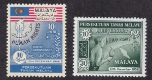 Malaya # 89-90, Human Rights Declaration 10th Anniversary, NH, 1/2 Cat.