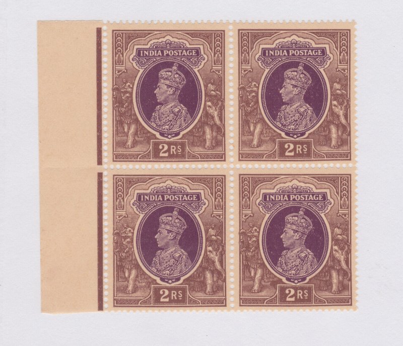 INDIA #163 Block of 4 2R margin block light gum toning VFNH