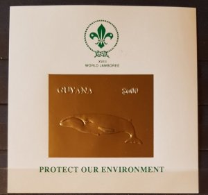 GUYANA 1993 WORLD JAMBOREE PROTECT OUR ENVIRONMENT BLOCK GOLD IMPERFORED MNH