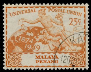 MALAYSIA - Penang GVI SG25, 25c orange, FINE USED.