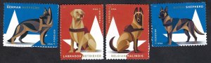 United States #5405-08 Forever (55¢) Military Working Dogs. Four singles. MNH