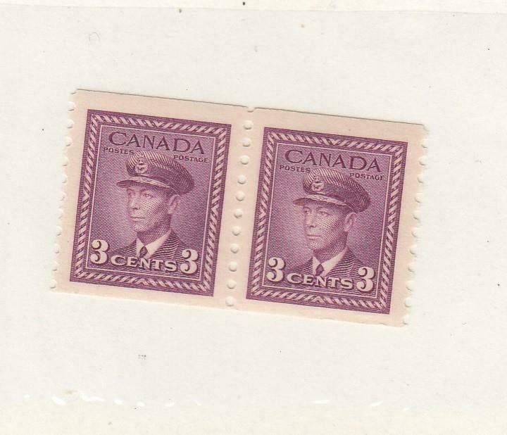 CANADA (MK2447)  # 280  VF-MNH  3cts  KGVI WAR ISSUE COIL PAIR /ROSE VIO  CV $42