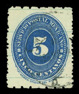 MEXICO 1887  Numeral of Value 5c blue - perf. 6x12  Scott # 209 used VF