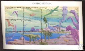 GRENADA SHEET DINOSAURS DINOSAURES