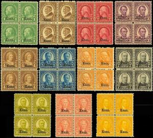 658-68, COMPLETE SET OF Kans BLOCKS OF FOUR - Mint OG NH F-VF+ Cat $1,887.00