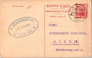 Egypt 10m Colossi of Thebes Postal Card 1924 Cairo to Vienna, Austria.  Priva...