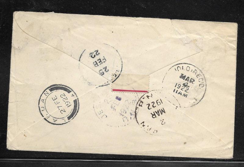 SARAWAK (P0110B)   1922  COVER 3C STRIP OF 4 TO PHILLIPINES LABUAN TRANSIT B/S