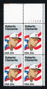 SC# 2097 - (20c) - Roberto Clemente - MNH Plate Block/4 UR # 111111