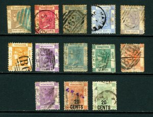 Hong Kong #8/#52 1863-1891 Assorted Queen Victoria with Surcharges Used 13 Items