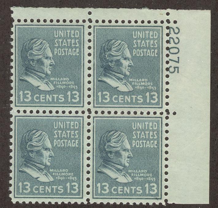 UNITED STATES SC# 818 VF MNH 1938 Plate #22075 Block