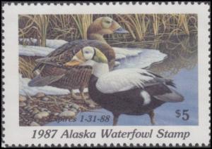 1987 Alaska State Duck Stamp Mint Never Hinged VF