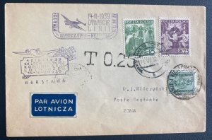 1939 Warsaw Poland First First Airmail Cover FFC To Rome Italy