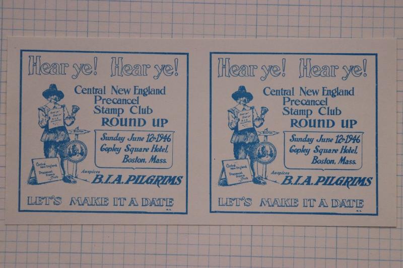 New England Precancel Club Round-up imperf Stamp ad BIA Pilgrims Boston 1946 DM