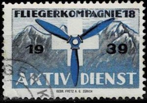 Switzerland 1939 Sc.#n.l. used Fliegerkompanie 18, Aktiv Dienst, rare stamp
