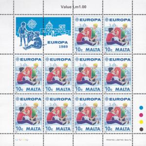 Malta 1989 EUROPA Children's Toys Kite & Dolls. Sheet of 10. VF/NH/(**)