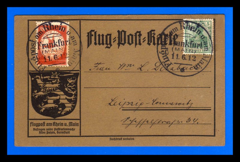 1912 - Zeppelin - Fluugpost Rhein-Main - FRANFURT -14.6.12, 20 Pfg.- Germania